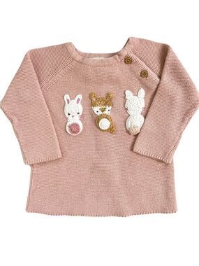 🩵 4/$20 Fred & Flo Pink Knit Sweater with Animal Appliques
